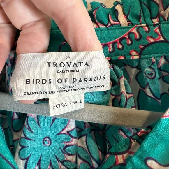 Trovata Birds of Paradise Teal Floral Flutter Sleeve Top Size XS - Picture 11 of 12